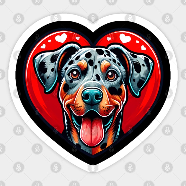 Catahoula Leopard Dog Puppy Cute Red Heart Sticker by Sports Stars ⭐⭐⭐⭐⭐